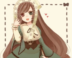 Rating: Safe Score: 0 Tags: 1girl :d bangs blush brown_hair dress frills green_dress green_eyes heart image long_hair long_sleeves looking_at_viewer open_mouth smile solo suiseiseki very_long_hair User: admin