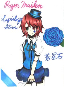 Rating: Safe Score: 0 Tags: 1girl blue_flower blue_rose flower green_eyes hat heterochromia image red_eyes red_hair rose short_hair solo souseiseki User: admin