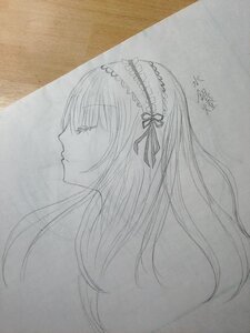 Rating: Safe Score: 0 Tags: 1girl eyebrows_visible_through_hair from_side graphite_(medium) hairband image lolita_hairband long_hair monochrome profile ribbon signature solo suigintou traditional_media upper_body User: admin
