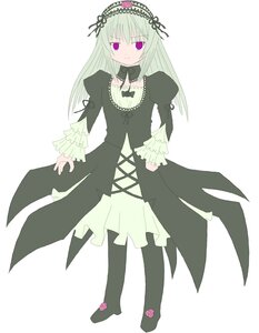 Rating: Safe Score: 0 Tags: 1girl dress flower frills full_body hairband image juliet_sleeves lolita_hairband long_hair long_sleeves puffy_sleeves silver_hair simple_background solo standing suigintou white_background User: admin