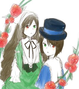 Rating: Safe Score: 0 Tags: 2girls blue_dress blush brown_hair dress flower frills green_dress green_eyes hat head_scarf heterochromia image long_hair long_sleeves looking_at_viewer multiple_girls pair red_eyes red_flower red_rose rose short_hair siblings sisters souseiseki suiseiseki top_hat twins very_long_hair watering_can User: admin