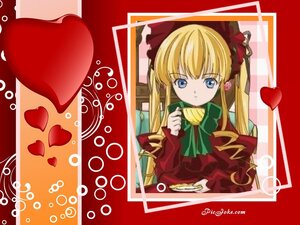 Rating: Safe Score: 0 Tags: 1girl bangs blonde_hair blue_eyes bow bowtie cup dress eating food heart image long_hair long_sleeves looking_at_viewer red_dress shinku sidelocks solo table teacup twintails User: admin