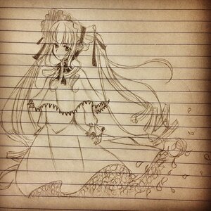 Rating: Safe Score: 0 Tags: 1girl dress frills image long_hair long_sleeves looking_at_viewer monochrome shinku solo twintails very_long_hair User: admin