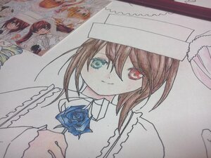 Rating: Safe Score: 0 Tags: blue_flower blue_rose brown_hair closed_mouth flower frills hair_between_eyes image looking_at_viewer red_eyes rose short_hair solo souseiseki suiseiseki traditional_media User: admin