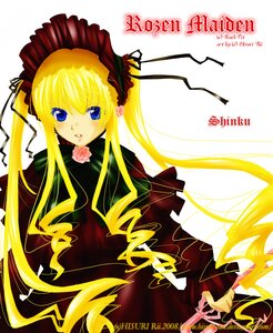 Rating: Safe Score: 0 Tags: 1girl blonde_hair blue_eyes bonnet bow bowtie dress flower green_bow image long_hair long_sleeves looking_at_viewer pink_flower pink_rose rose shinku simple_background solo twintails very_long_hair User: admin