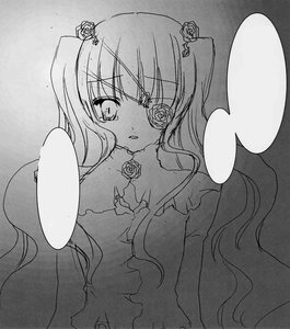 Rating: Safe Score: 0 Tags: 1girl barasuishou dress eyepatch flower greyscale image lineart long_hair monochrome rose solo tears thorns traditional_media User: admin