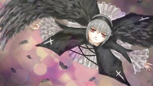 Rating: Safe Score: 0 Tags: 1girl auto_tagged bangs bird black_feathers black_wings checkered_floor dress feathered_wings feathers flying frilled_sleeves frills hairband image long_sleeves looking_at_viewer red_eyes solo suigintou wings User: admin