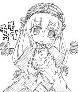 Rating: Safe Score: 0 Tags: 1girl auto_tagged blush dress frills greyscale hairband image lolita_hairband long_hair long_sleeves looking_at_viewer monochrome ribbon simple_background solo suigintou upper_body User: admin