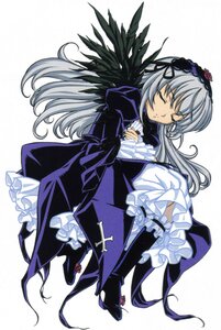 Rating: Safe Score: 0 Tags: 1girl black_wings boots closed_eyes dress flower frills full_body hairband image long_hair long_sleeves rose silver_hair simple_background solo suigintou very_long_hair white_background wings User: admin