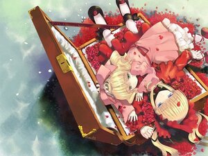 Rating: Safe Score: 0 Tags: 2girls blonde_hair blue_eyes bow dress flower hat hina_ichigo hinaichigo image long_hair long_sleeves multiple_girls pair petals pink_bow red_dress rose shinku User: admin