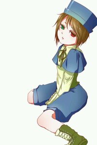 Rating: Safe Score: 0 Tags: 1girl blue_dress boots brown_hair dress full_body green_eyes hat heterochromia image long_sleeves looking_at_viewer red_eyes ribbon short_hair simple_background solo souseiseki User: admin