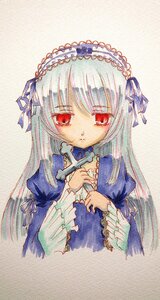 Rating: Safe Score: 0 Tags: 1girl bangs closed_mouth dress eyebrows_visible_through_hair frills hairband image juliet_sleeves long_hair long_sleeves looking_at_viewer marker_(medium) puffy_sleeves red_eyes ribbon silver_hair simple_background solo suigintou traditional_media upper_body white_background User: admin