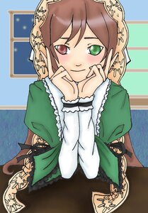 Rating: Safe Score: 0 Tags: 1girl bangs blush brown_hair dress frills green_dress green_eyes heterochromia image long_sleeves looking_at_viewer red_eyes smile solo suiseiseki User: admin