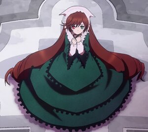 Rating: Safe Score: 0 Tags: 1girl brown_hair dress frills green_dress green_eyes heterochromia image long_hair long_sleeves looking_at_viewer red_eyes solo suiseiseki very_long_hair User: admin