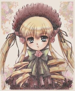 Rating: Safe Score: 0 Tags: 1girl blonde_hair blue_eyes bonnet bow bowtie drill_hair flower hat image long_hair long_sleeves looking_at_viewer pink_flower pink_rose rose shinku solo twin_drills twintails upper_body User: admin