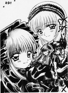 Rating: Safe Score: 0 Tags: 4girls blush bonnet closed_eyes dress frills greyscale hairband image long_hair long_sleeves looking_at_viewer monochrome multiple_girls pair shinku siblings simple_background sisters smile suigintou User: admin