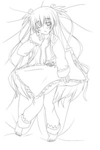Rating: Safe Score: 0 Tags: 1girl artist_request barasuishou barefoot dress feet frills full_body greyscale image long_hair long_sleeves looking_at_viewer monochrome one_eye_closed pajamas rozen_maiden solo standing striped twintails very_long_hair User: admin