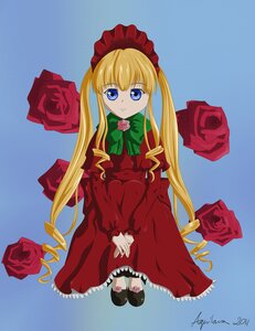 Rating: Safe Score: 0 Tags: 1girl blonde_hair blue_background blue_eyes bow bowtie dress flower green_bow image long_hair long_sleeves looking_at_viewer pink_rose red_flower red_rose rose shinku sidelocks solo thorns twintails very_long_hair User: admin