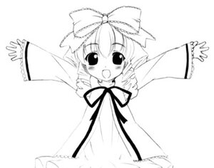 Rating: Safe Score: 0 Tags: 1girl :d blush bow dress eyebrows_visible_through_hair frills greyscale hinaichigo image long_sleeves looking_at_viewer monochrome open_mouth outstretched_arms ribbon simple_background smile solo spread_arms upper_body white_background User: admin
