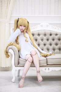 Rating: Safe Score: 0 Tags: 1girl anklet barefoot blonde_hair blue_eyes chair crossed_legs doll_joints dress feet joints lips long_hair shinku sitting solo toenail_polish twintails User: admin