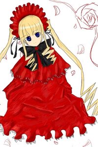 Rating: Safe Score: 0 Tags: 1girl blonde_hair blue_eyes bonnet bow bowtie capelet dress flower image long_hair long_sleeves looking_at_viewer petals red_dress rose shinku simple_background smile solo twintails white_background User: admin