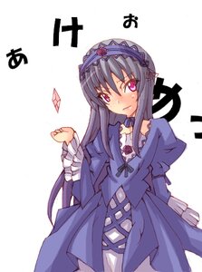 Rating: Safe Score: 0 Tags: 1girl black_hair blush choker dress flower frills hairband image long_hair long_sleeves looking_at_viewer simple_background solo suigintou white_background wings User: admin