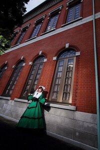 Rating: Safe Score: 0 Tags: 1girl architecture brown_hair building dress east_asian_architecture green_dress railing sky solo stairs suiseiseki User: admin