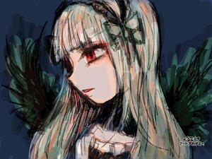 Rating: Safe Score: 0 Tags: 1girl bangs black_wings feathered_wings hairband image long_hair red_eyes signature simple_background solo suigintou User: admin