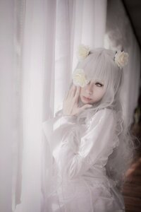 Rating: Safe Score: 0 Tags: 1girl bangs closed_mouth crown curtains dress flower hair_flower hair_ornament kirakishou lips long_hair looking_at_viewer solo white_dress white_flower white_theme window User: admin