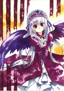 Rating: Safe Score: 0 Tags: 1girl black_wings blush dress frilled_sleeves frills hairband image juliet_sleeves lolita_hairband long_hair long_sleeves looking_at_viewer puffy_sleeves red_dress silver_hair solo suigintou wings User: admin