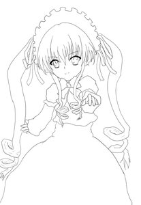 Rating: Safe Score: 0 Tags: 1girl dress greyscale image juliet_sleeves long_hair long_sleeves looking_at_viewer monochrome puffy_sleeves ribbon shinku simple_background smile solo twintails very_long_hair white_background User: admin