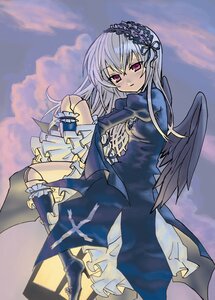 Rating: Safe Score: 0 Tags: 1girl black_wings boots cloud dress frills full_body hairband image knee_boots lolita_hairband long_hair long_sleeves looking_at_viewer pink_eyes rose silver_hair sky solo suigintou wings User: admin