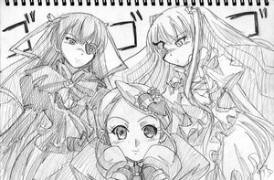 Rating: Safe Score: 0 Tags: 3girls blush bow dress frills greyscale image long_hair long_sleeves looking_at_viewer monochrome multiple multiple_girls smile tagme User: admin