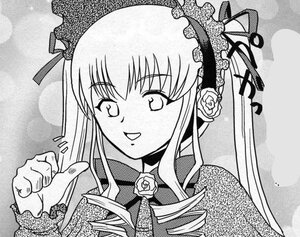 Rating: Safe Score: 0 Tags: 1girl :d drill_hair flower greyscale hairband image long_hair long_sleeves looking_at_viewer monochrome open_mouth ribbon rose shinku smile solo suigintou upper_body User: admin