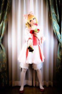 Rating: Safe Score: 0 Tags: 1girl blonde_hair bloomers blue_eyes bow curtains dress flower full_body hinaichigo indoors mary_janes pink_dress solo standing window User: admin