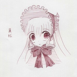 Rating: Safe Score: 0 Tags: 1girl bangs blush bonnet bow bowtie closed_mouth eyebrows_visible_through_hair hairband image long_hair looking_at_viewer monochrome photo shinku simple_background solo traditional_media white_background User: admin