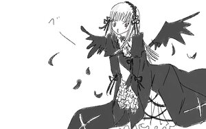 Rating: Safe Score: 0 Tags: 1girl bangs black_wings dress feathered_wings feathers frills greyscale hairband image juliet_sleeves long_hair long_sleeves looking_at_viewer monochrome ribbon simple_background solo suigintou white_background wings User: admin