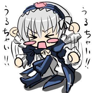 Rating: Safe Score: 0 Tags: 1girl >_< black_wings chibi closed_eyes dress feathers frills full_body hairband image long_hair long_sleeves open_mouth silver_hair simple_background solo suigintou wings User: admin