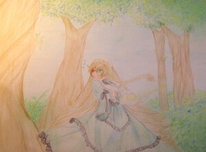 Rating: Safe Score: 0 Tags: 1girl blonde_hair dress frills image long_hair solo suiseiseki traditional_media tree very_long_hair watercolor_(medium) white_dress User: admin