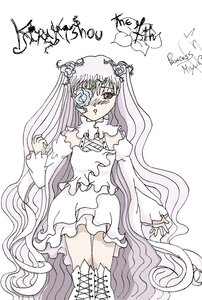 Rating: Safe Score: 0 Tags: 1girl dress eyepatch flower frills image kirakishou long_hair long_sleeves rose solo standing striped very_long_hair vines white_background User: admin