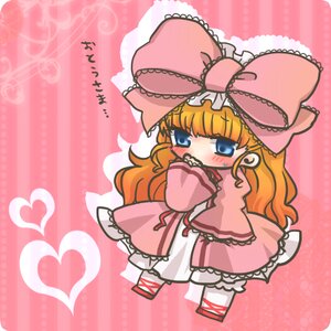 Rating: Safe Score: 0 Tags: 1girl blonde_hair blue_eyes blush bow chibi dress hair_bow heart hinaichigo image long_hair long_sleeves pink_bow pink_dress sleeves_past_wrists solo striped striped_background vertical_stripes User: admin