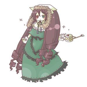 Rating: Safe Score: 0 Tags: 1girl brown_hair dress drill_hair frills green_dress green_eyes heterochromia image lolita_fashion long_hair long_sleeves red_eyes solo suiseiseki very_long_hair watering_can white_background User: admin