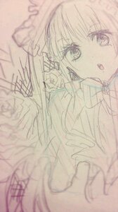 Rating: Safe Score: 0 Tags: 1girl animal_ears auto_tagged bangs blurry blurry_foreground depth_of_field eyebrows_visible_through_hair image long_hair looking_at_viewer monochrome open_mouth photo shinku sketch solo User: admin