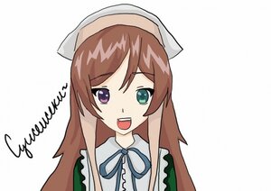 Rating: Safe Score: 0 Tags: 1girl :d auto_tagged brown_hair green_eyes head_scarf heterochromia image long_hair looking_at_viewer open_mouth ribbon simple_background smile solo striped suiseiseki white_background User: admin