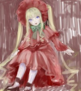 Rating: Safe Score: 0 Tags: 1girl blonde_hair blue_eyes bonnet bow bowtie dress full_body green_bow image long_hair long_sleeves looking_at_viewer red_dress shinku shoes sitting solo very_long_hair User: admin