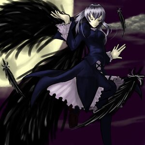 Rating: Safe Score: 0 Tags: 1girl black_dress black_wings dress feathers frills full_body image layered_sleeves long_dress long_hair long_sleeves silver_hair solo suigintou very_long_hair wings User: admin