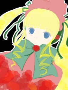 Rating: Safe Score: 0 Tags: 1girl bangs blonde_hair blue_eyes blush bonnet bowtie dress drill_hair flower image long_hair long_sleeves looking_at_viewer red_flower red_rose rose shinku simple_background solo twin_drills upper_body User: admin