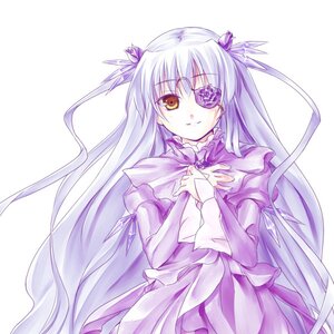 Rating: Safe Score: 0 Tags: 1girl barasuishou cowboy_shot dress eyepatch frills image long_hair long_sleeves looking_at_viewer puffy_sleeves ribbon silver_hair simple_background solo striped two_side_up vertical-striped_dress vertical_stripes very_long_hair white_background yellow_eyes User: admin