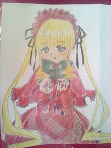 Rating: Safe Score: 0 Tags: 1girl blonde_hair blue_eyes bonnet bow bowtie dress image long_hair long_sleeves looking_at_viewer marker_(medium) open_mouth photo red_dress shinku simple_background solo traditional_media twintails very_long_hair User: admin