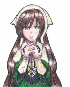 Rating: Safe Score: 0 Tags: 1girl bangs black_ribbon brown_hair closed_mouth dress frills green_dress green_eyes head_scarf heterochromia image long_hair long_sleeves looking_at_viewer red_eyes simple_background smile solo suiseiseki traditional_media upper_body very_long_hair white_background User: admin